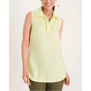 Chico's Women Yellow 100% Linen None-Iron Sleeveless Blouse US3 Classic Casual